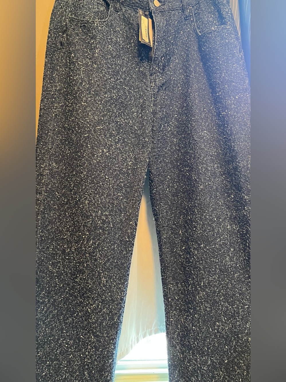 Pretty Little Thing Pant Blue Denim Speckle Pockets Navy Tweed Straight Wide Leg